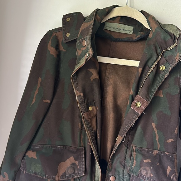 REAL Golden Goose Deluxe Brand camo khaki dark brown multi women’s coat - Picture 3 of 11